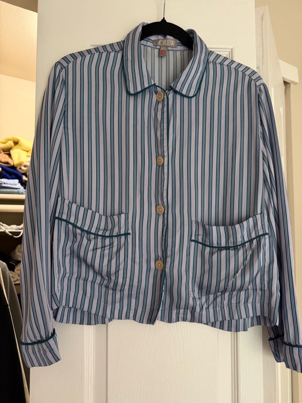 J. Crew Striped Button-Down Shirt in Teal and Light Blue